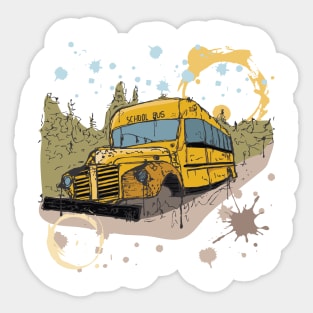 Abandoned school bus watercolor sketch Sticker